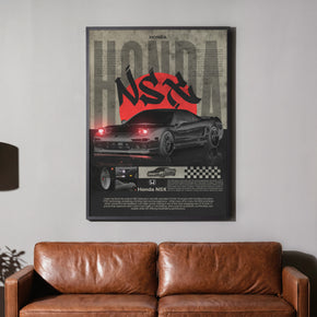 Japanischer Supersportwagen - Honda NSX Poster, gerahmt über einem braunen Ledersofa