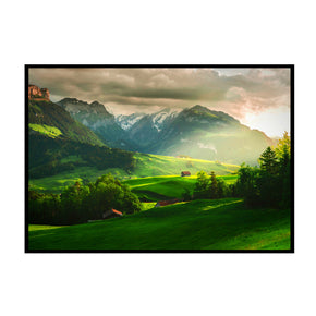 Heimkehr der Stille - Appenzeller Hügel Poster, Nahaufnahme des Drucks im schmalen schwarzen Rahmen