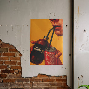 Whiskey & Cola - Durstlöscher Poster, gerahmt an einer rauen Verputzwand