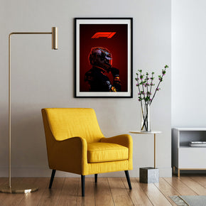 F1 Intensität - Red Bull Racing Poster, gerahmt an einer Wand neben einem Sessel