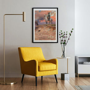 Napoleon on the Battlefield poster, framed on a wall beside an armchair