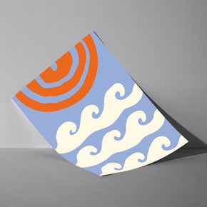Groovy Ocean - Retro Wellen Poster, als ungerahmtes Blatt an eine Wand gelehnt