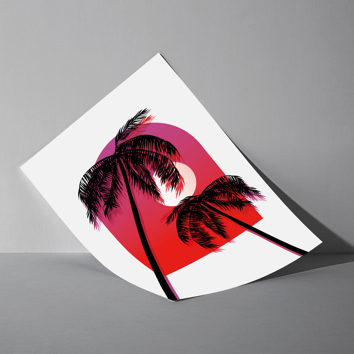 Neon Palm Sunset - Sommerträume Poster, als ungerahmtes Blatt an eine Wand gelehnt