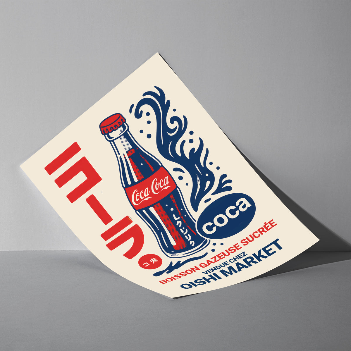 Retro Softdrink - Japanese Pop Art Poster, als ungerahmtes Blatt an eine Wand gelehnt