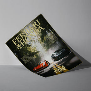 Rivalen der Strasse - Ferrari F40 x Honda NSX Poster, als ungerahmtes Blatt an eine Wand gelehnt