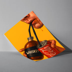 Whiskey & Cola - Durstlöscher Poster, als ungerahmtes Blatt an eine Wand gelehnt