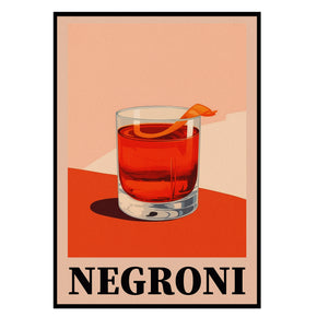 Aperitivo Zeit - Kühler Negroni Poster, Nahaufnahme des Drucks im schmalen schwarzen Rahmen