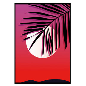 Schräge Palme - Synthwave-Ästhetik Poster, Nahaufnahme des Drucks im schmalen schwarzen Rahmen