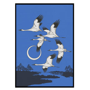 Ewiger Flug - Japanische Kraniche Poster, Nahaufnahme des Drucks im schmalen schwarzen Rahmen