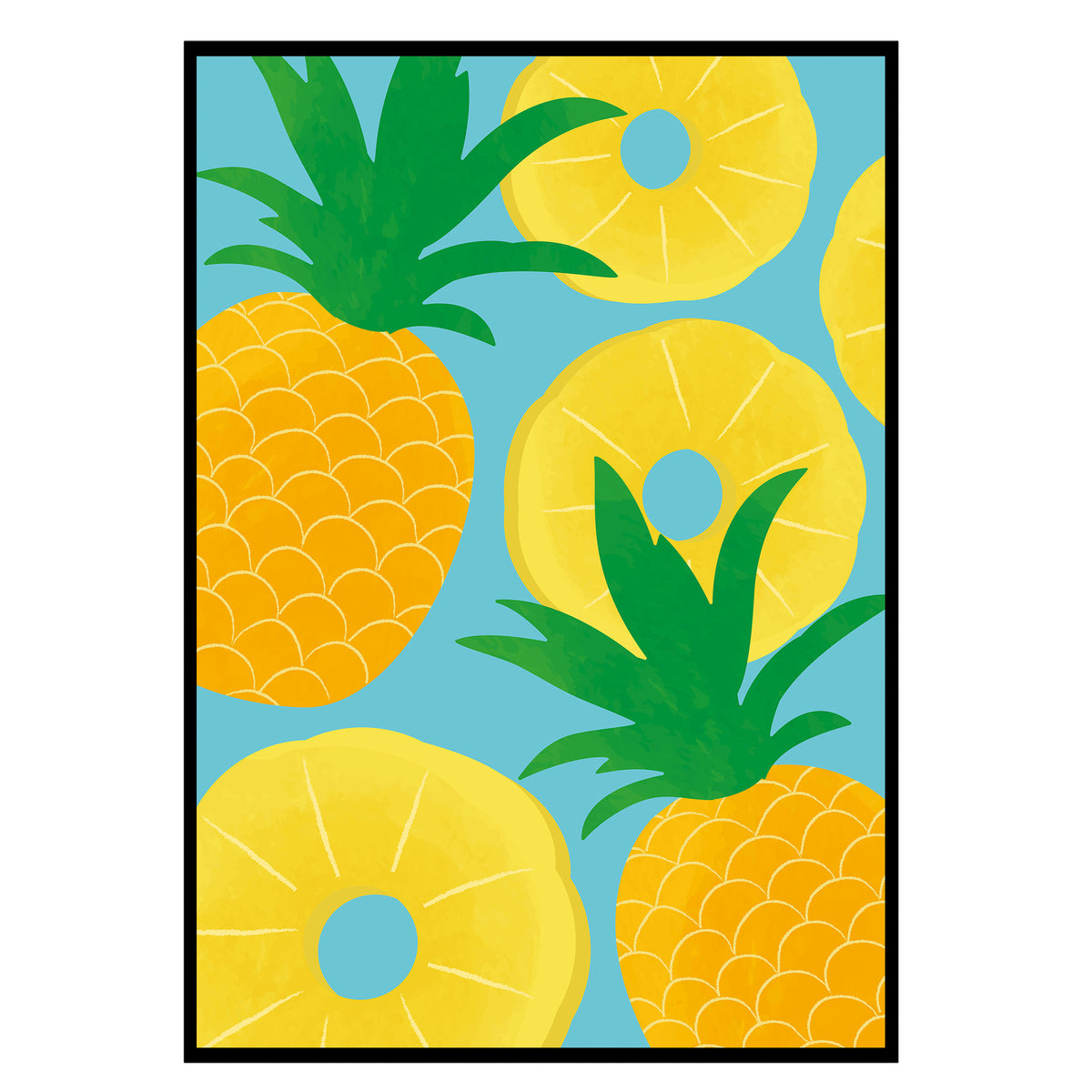 Fruchtige Komposition - Ananas-Träume Poster, Nahaufnahme des Drucks im schmalen schwarzen Rahmen