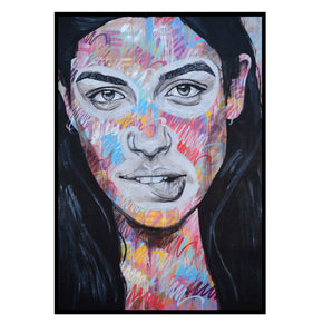 Painted Portrait - Street Art poster, close-up of the print in a slim black frame