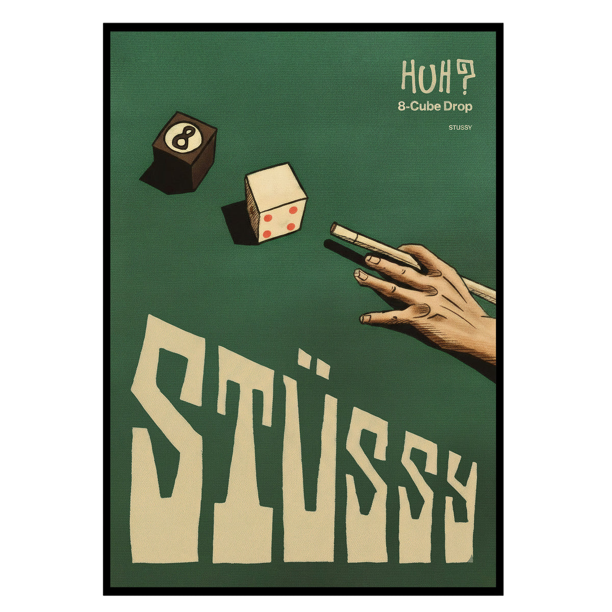 Streetwear Spiel - 8-Würfel Pool Poster, Nahaufnahme des Drucks im schmalen schwarzen Rahmen
