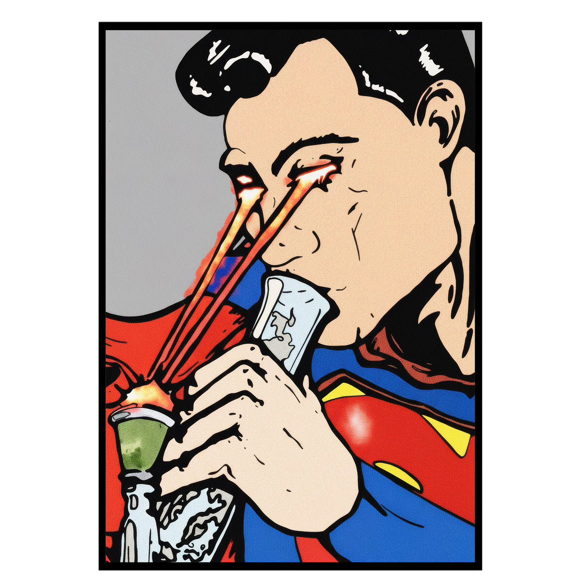 Superheld - Laser Feuer Poster, Nahaufnahme des Drucks im schmalen schwarzen Rahmen