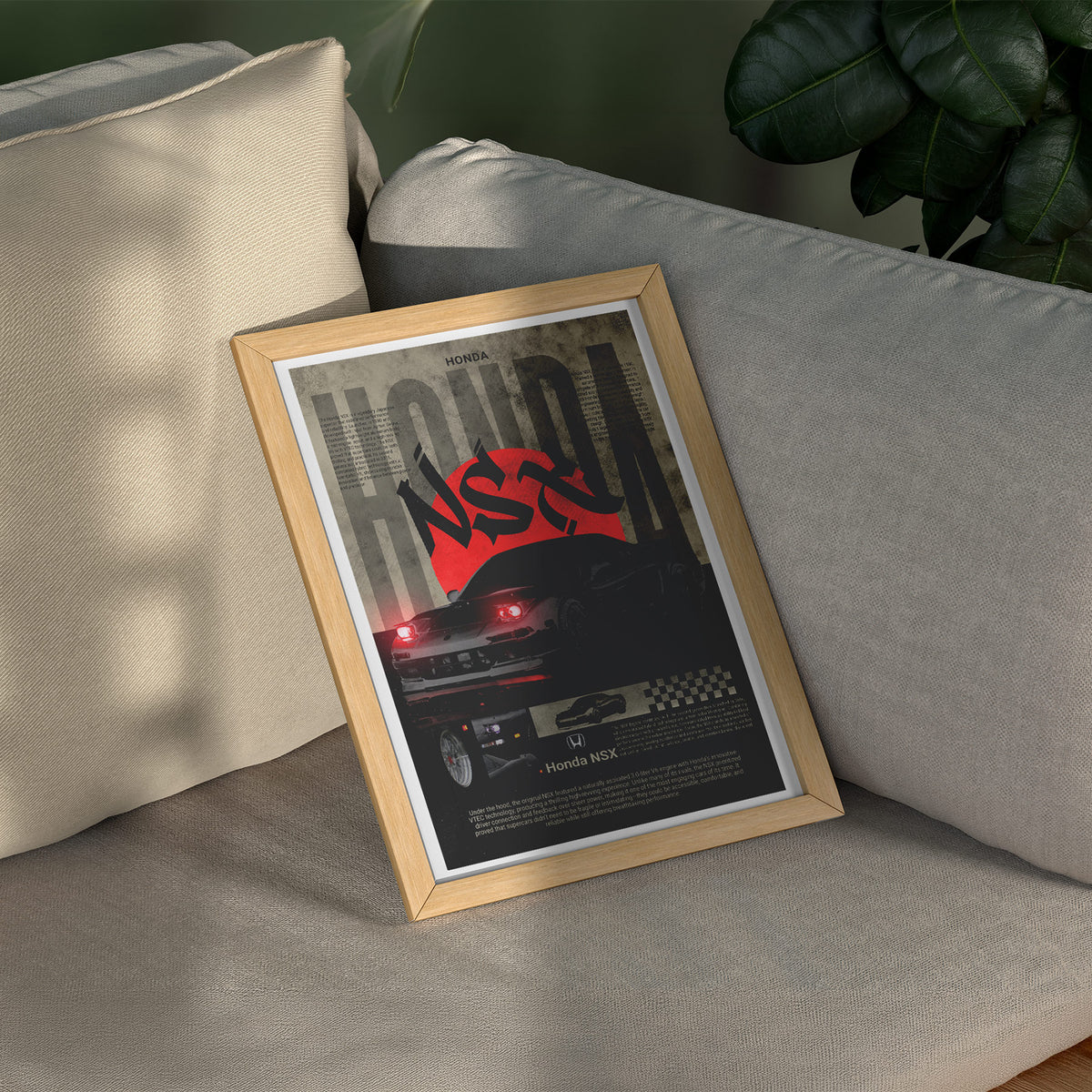 Japanischer Supersportwagen - Honda NSX Poster, gerahmt über einem Sofa