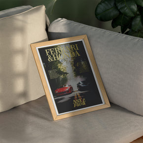 Rivalen der Strasse - Ferrari F40 x Honda NSX Poster, gerahmt über einem Sofa