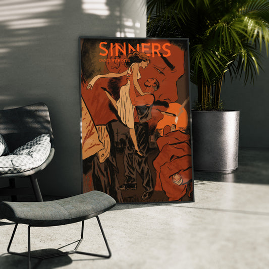 Dance with Devil - Pulp Illustration Poster, gerahmt in einer Aussenkulisse