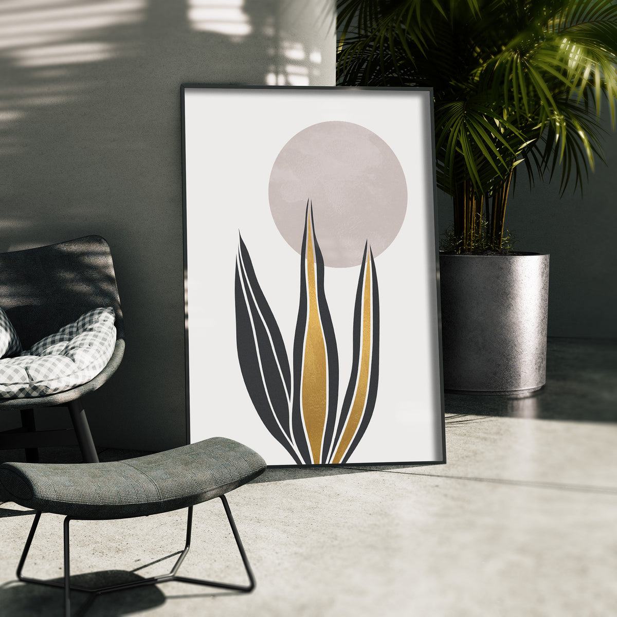 Florale Harmonie - Schlichte Eleganz Poster, gerahmt in einer Aussenkulisse