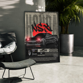 Japanischer Supersportwagen - Honda NSX Poster, gerahmt in einer Aussenkulisse