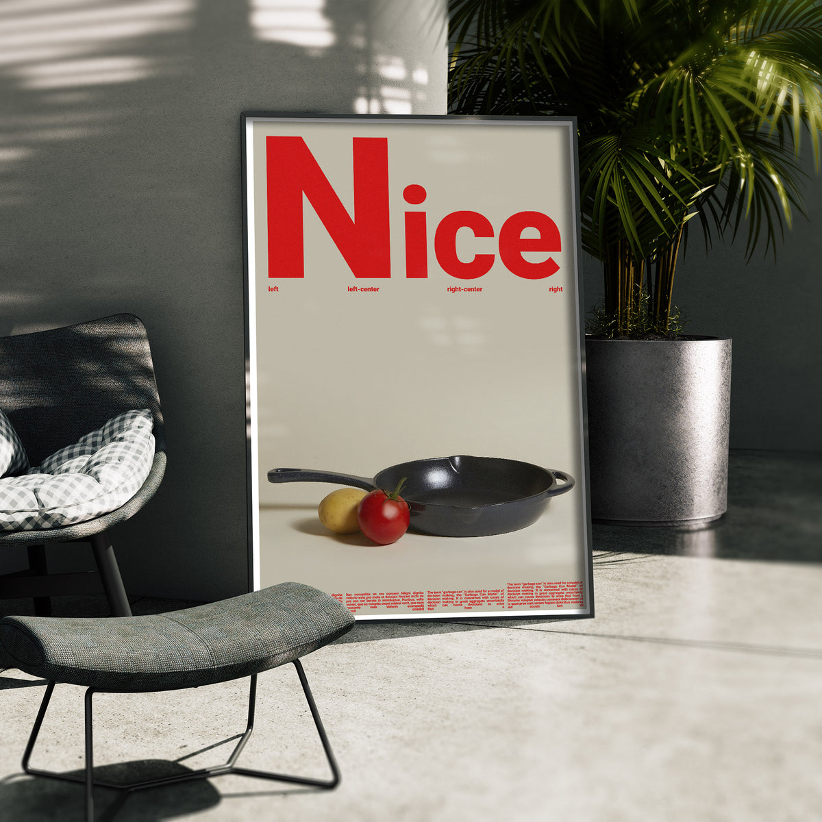 Moderne Küche - Nice Pfanne Poster, gerahmt in einer Aussenkulisse