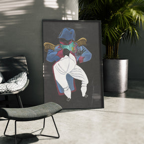 Napoleon - Stylized Illustration poster, framed in an outdoor setting