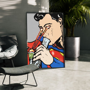 Superheld - Laser Feuer Poster, gerahmt in einer Aussenkulisse