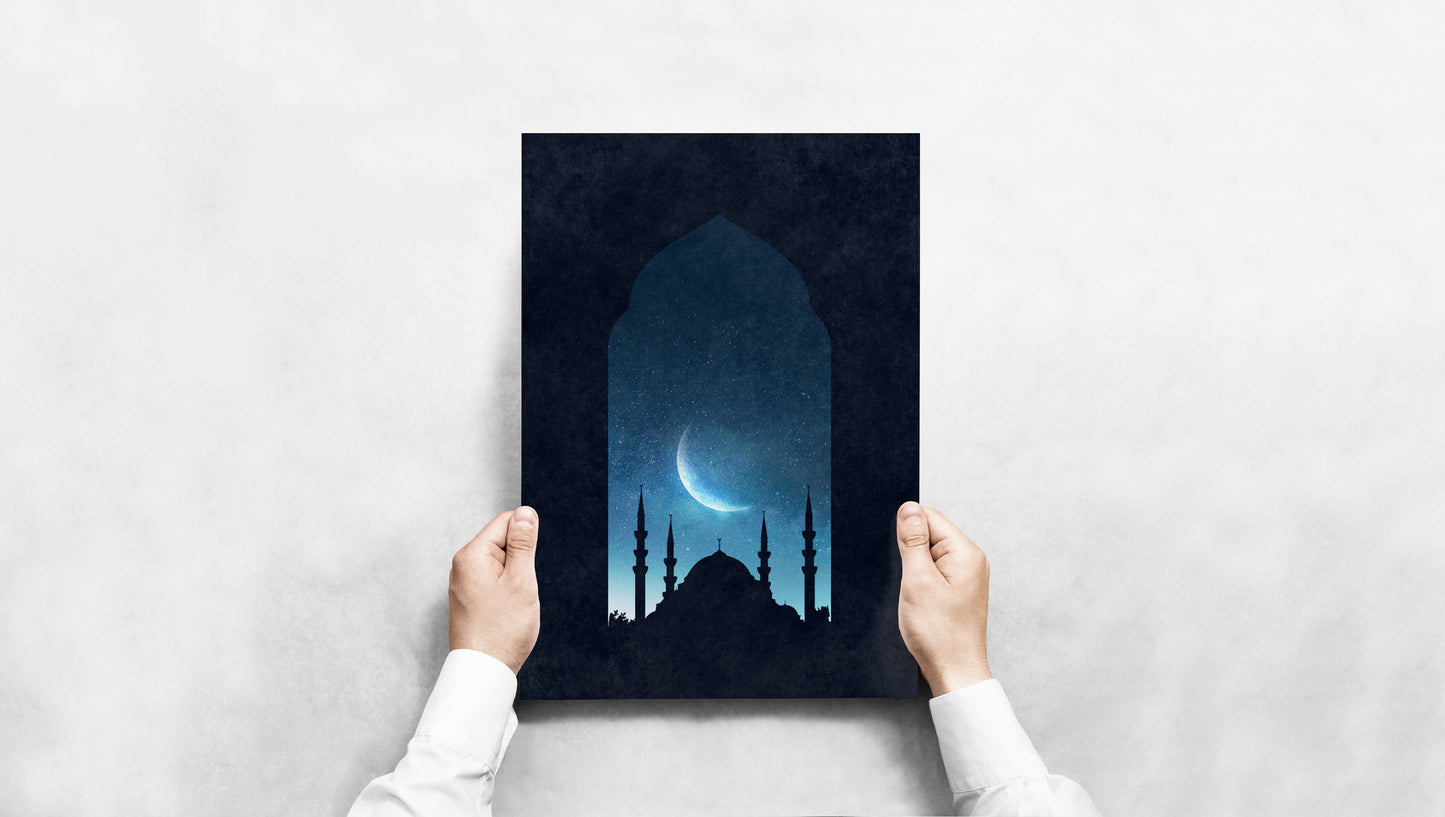 Holy Night Mosque - Serene Silhouette