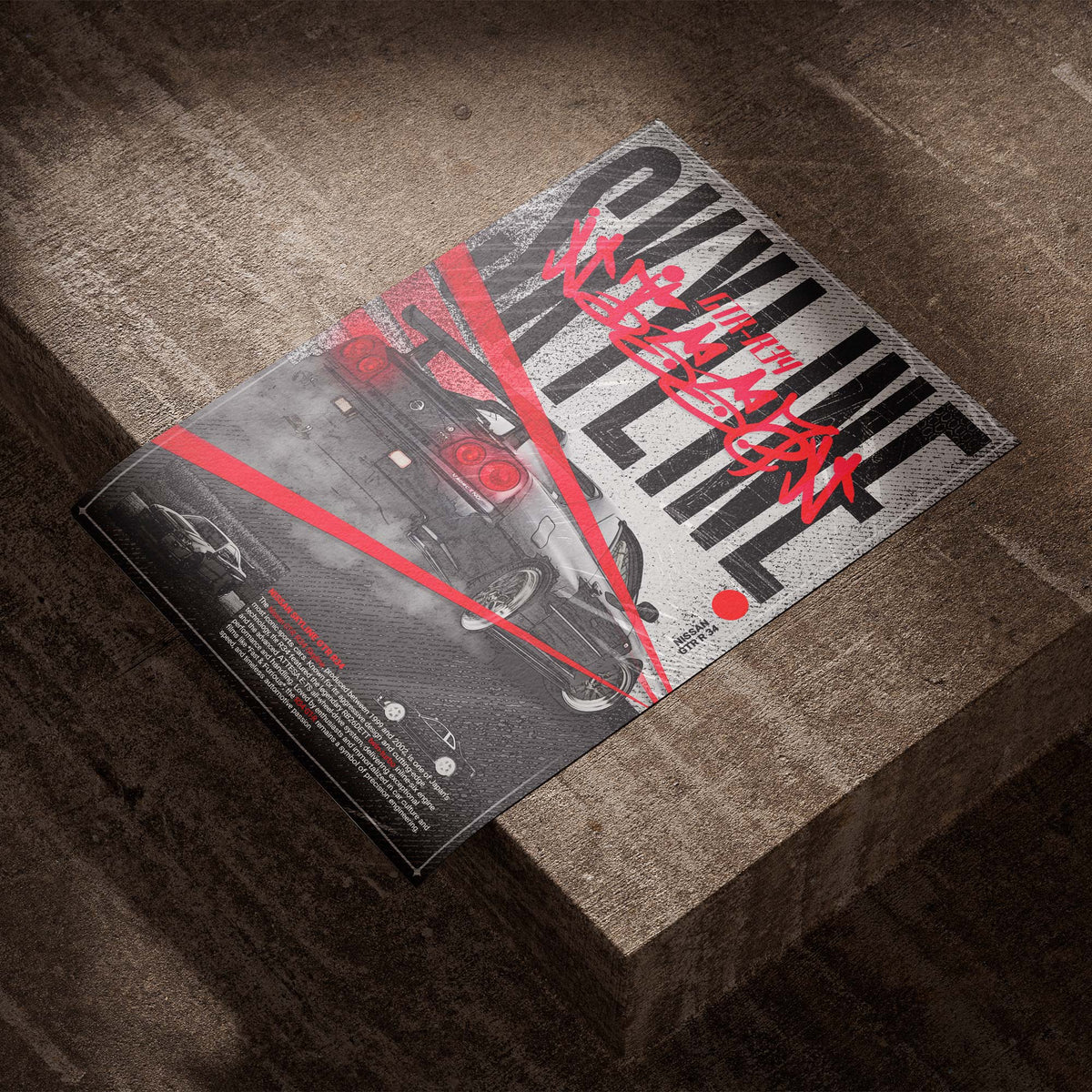 JDM Legende - GTR R34 Skyline Poster, als ungerahmtes Blatt Papier