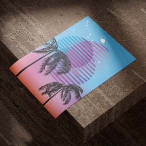Palmennacht - 80er Synthwave Poster, als ungerahmtes Blatt Papier