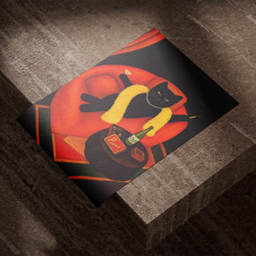Purrt Lounge - Schicke Schwarze Katze Poster, als ungerahmtes Blatt Papier