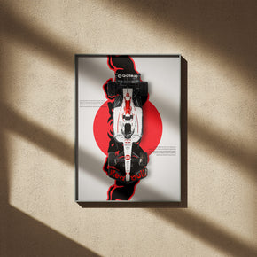 Red Bull F1 - Ingenieurskunst von oben Poster, gerahmt an einer sonnigen Wand mit weichen Schatten
