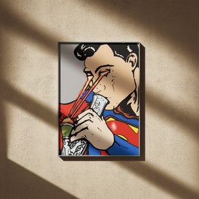 Superheld - Laser Feuer Poster, gerahmt an einer sonnigen Wand mit weichen Schatten