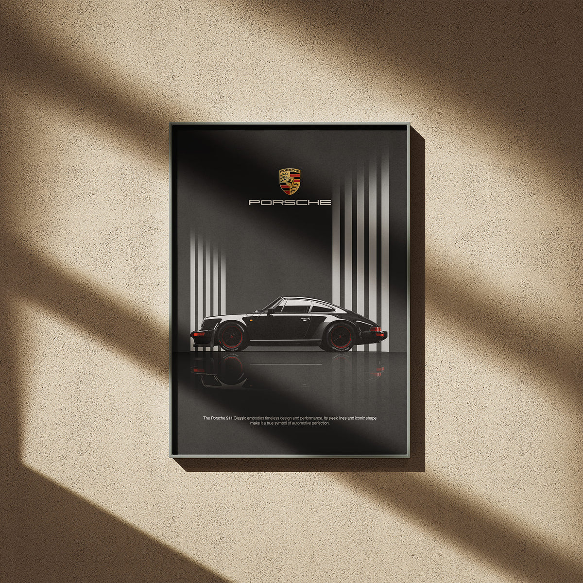 Zeitlose Ikone - Der klassische Elfer Poster, gerahmt an einer sonnigen Wand mit weichen Schatten